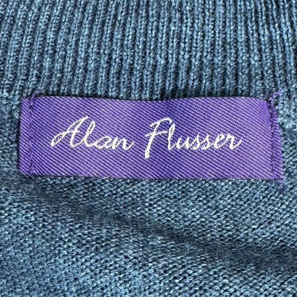 Alan Flusser Men's Blue Merino Wool Blend 1/4 Zip Sweater‎ XXL